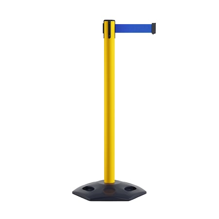 Montour Line Stanchion Belt Barrier Rubber Base Yellow Post 7.5ftBlue Belt P400RB-YW-BL-75